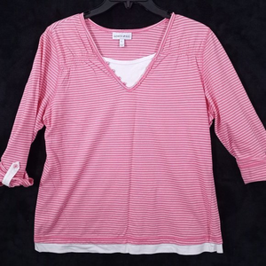 Fashion Bug Top Size Large‎ Pink With White Stripes #1153